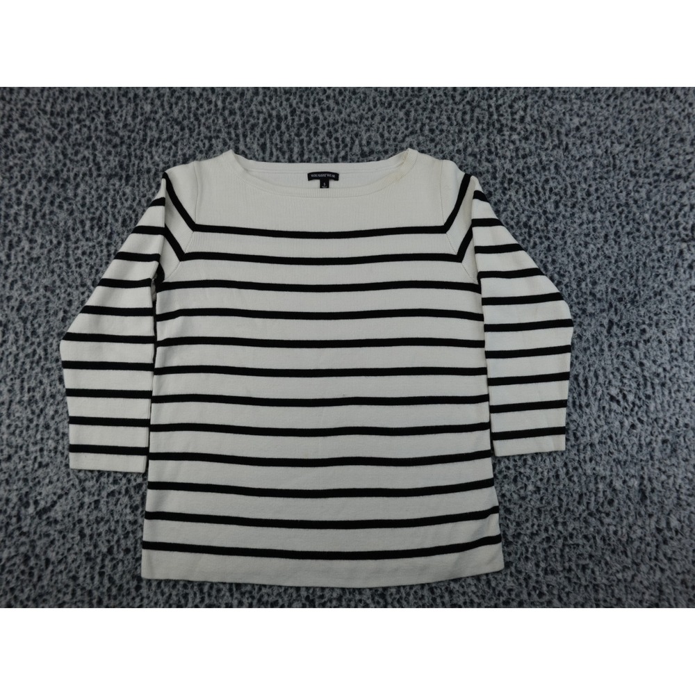 Who What Wear Striped Sweater Womens S White Black Ribbed Boatneck 3/4 Sleeve